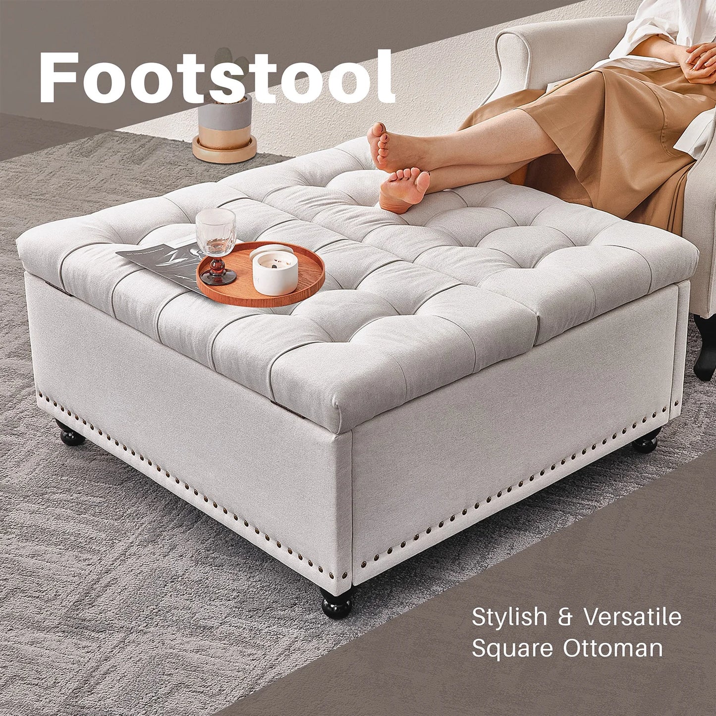 Square Ottoman w/ Storage Lift Top