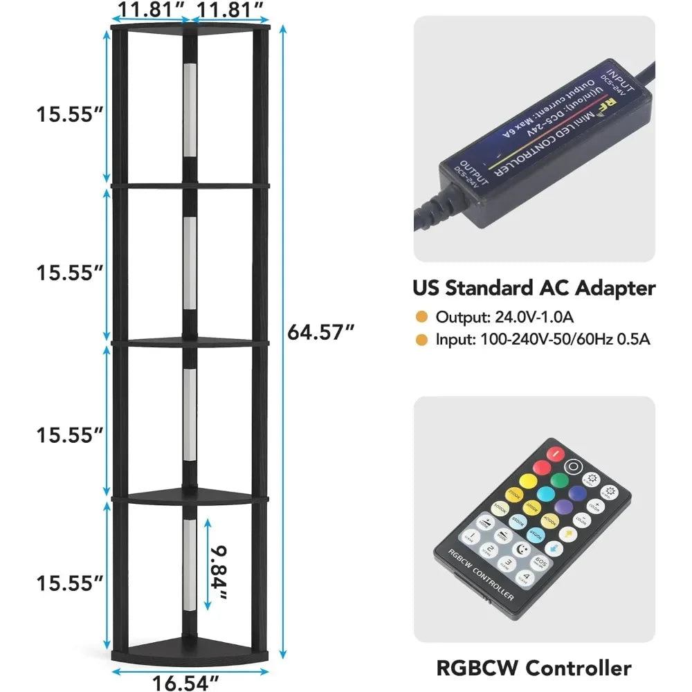 Corner Bookshelf with 6 Color Lights