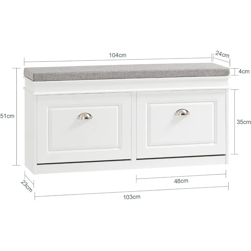 Storage Bench with Drawers & Padded Seat Cushion