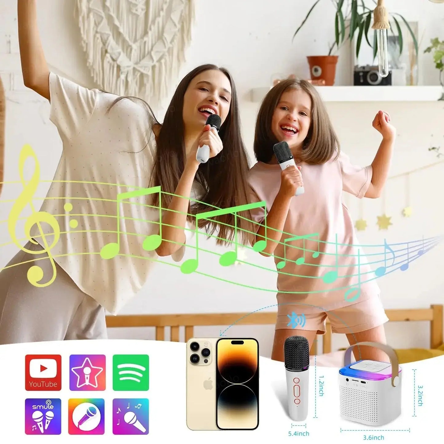 Portable, Bluetooth Wireless Dual Microphone Karaoke Machine