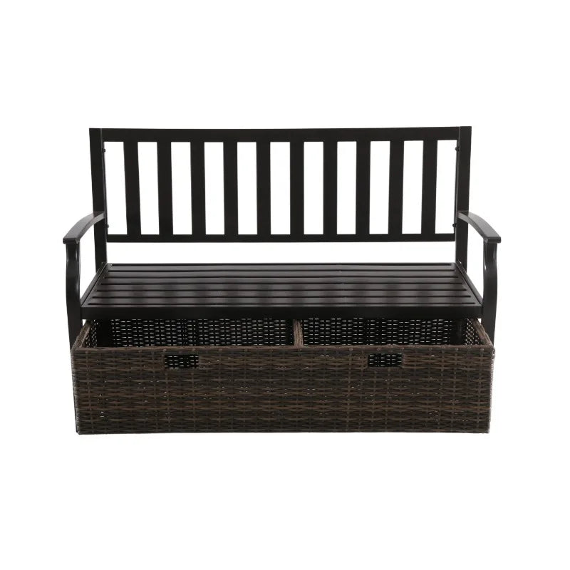 Camrose Outdoor Storage Wicker Bench - Brown