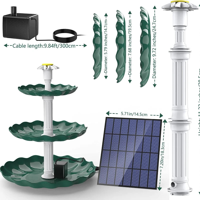 3 Tiered Bird Bath with 3W Solar Pump