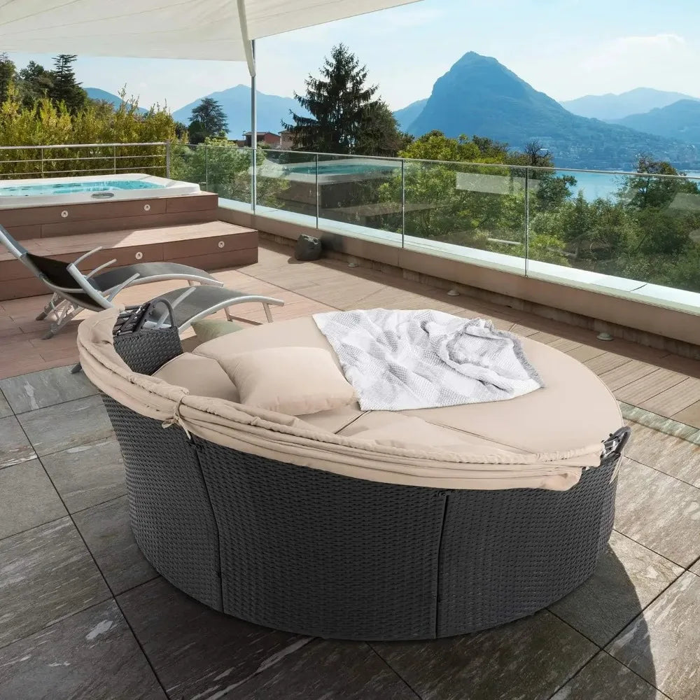 Round Daybed with Retractable Canopy