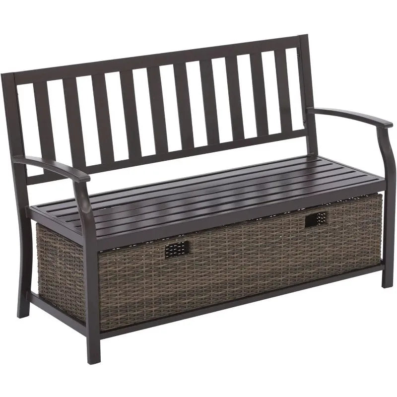 Camrose Outdoor Storage Wicker Bench - Brown