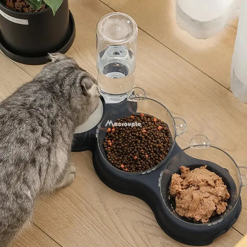 3-in-1 Dog/Cat Food Bowl With Water Fountain