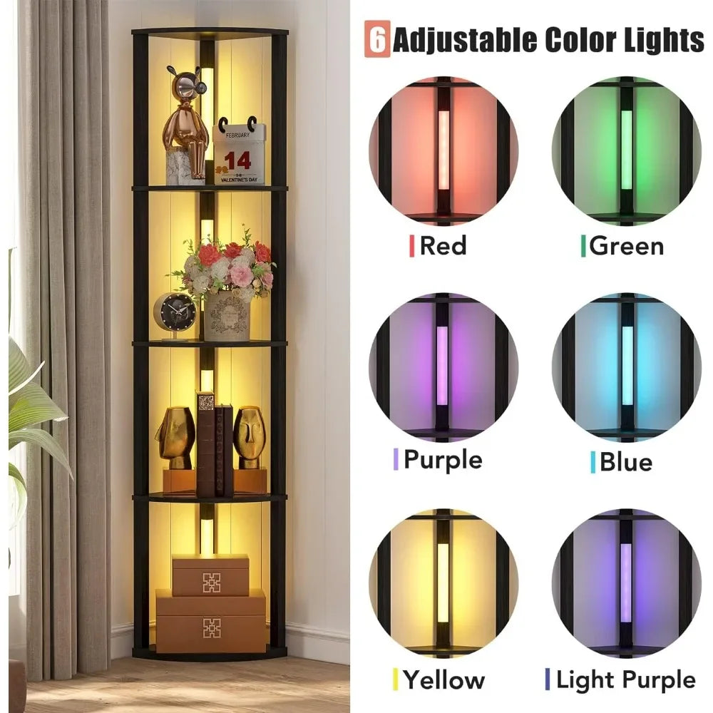 Corner Bookshelf with 6 Color Lights