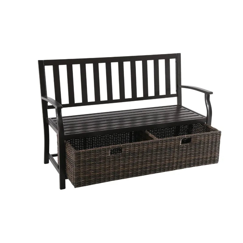 Camrose Outdoor Storage Wicker Bench - Brown