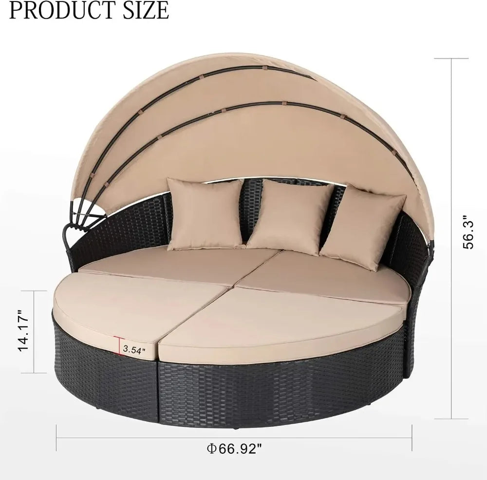 Round Daybed with Retractable Canopy