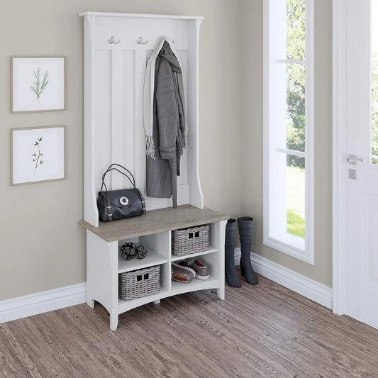 Entryway bench with adjustable shelves