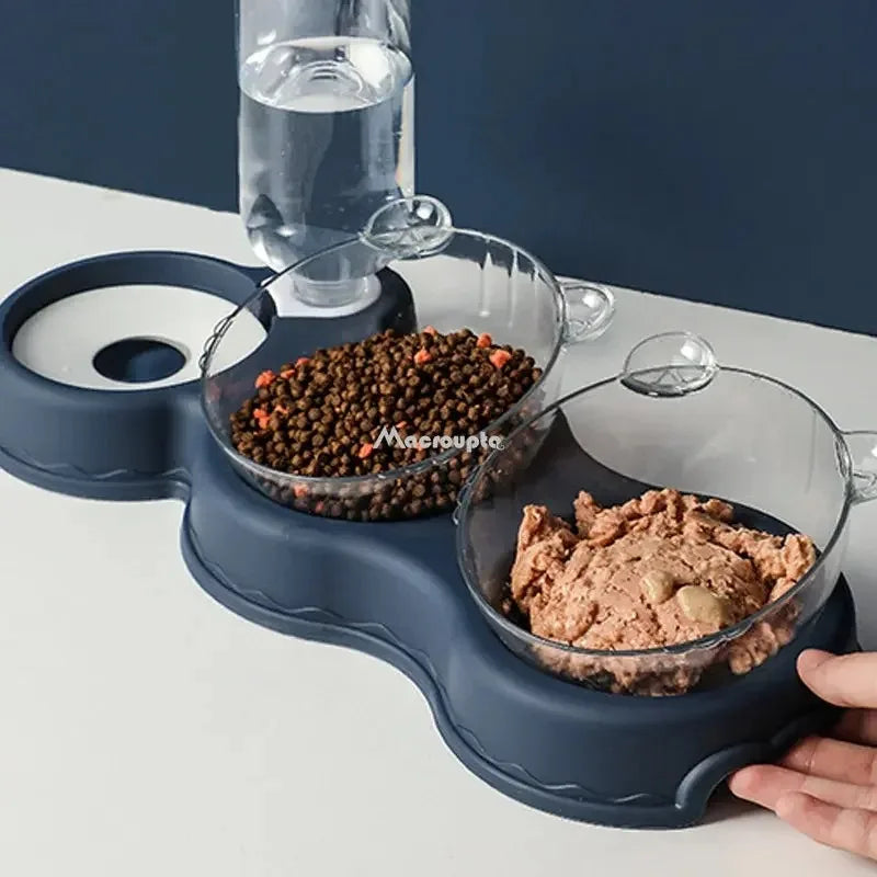 3-in-1 Dog/Cat Food Bowl With Water Fountain