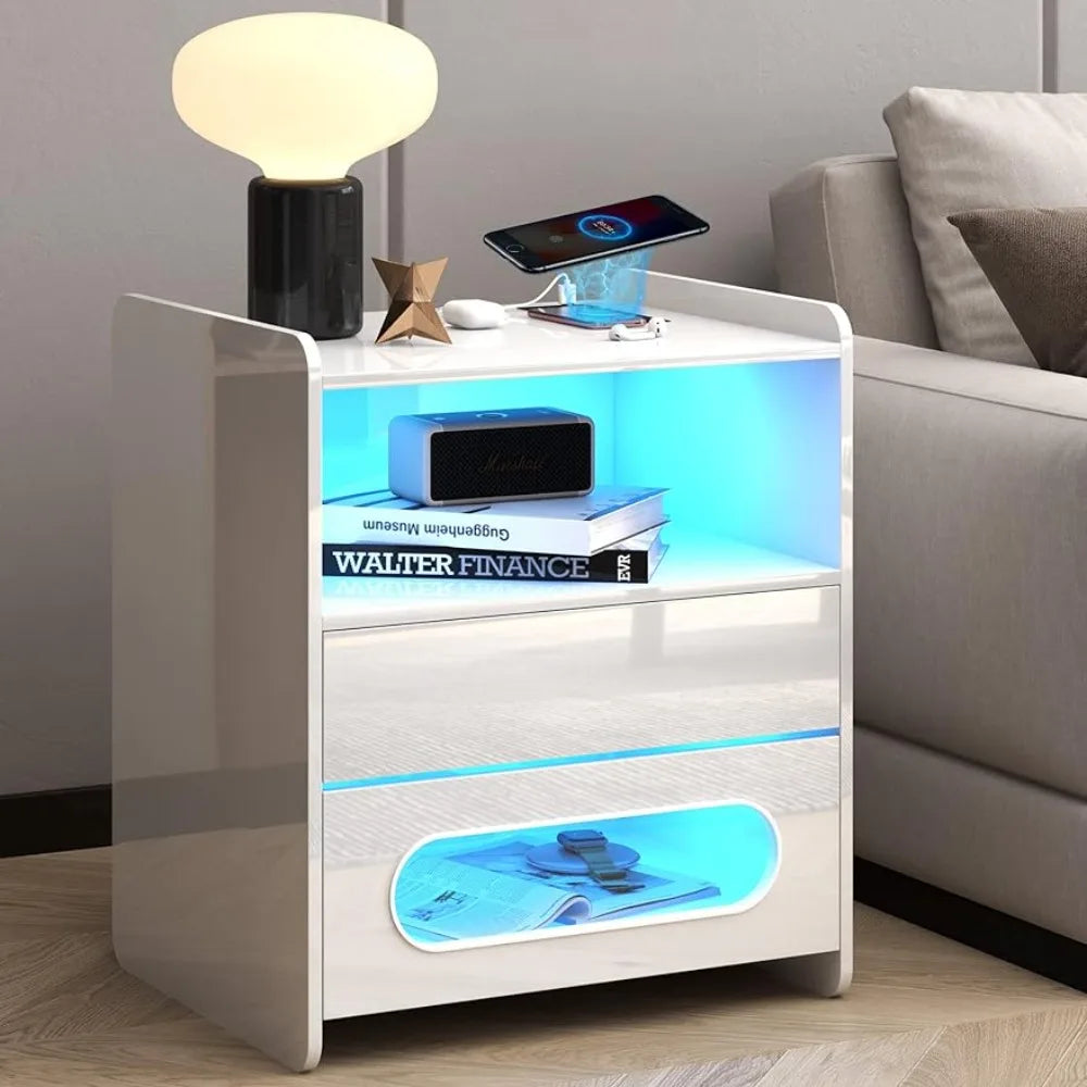 Night Stand with Wireless Charging Station and LED lights