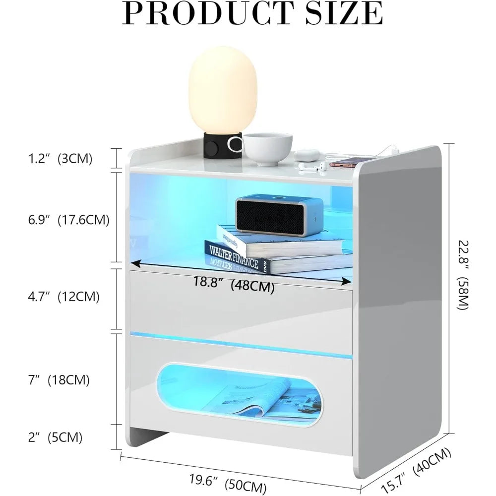 Nightstand with Wireless Charging Station and LED Lights