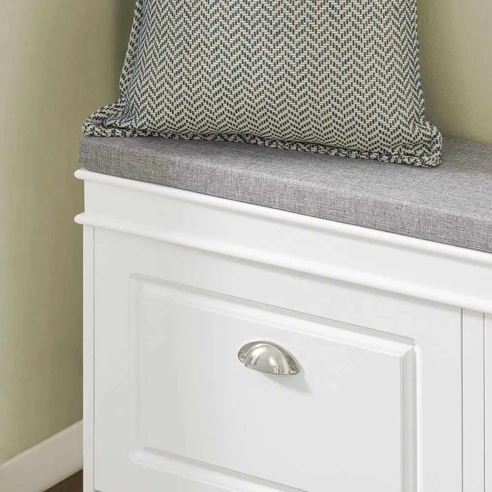 Storage Bench with Drawers & Padded Seat Cushion