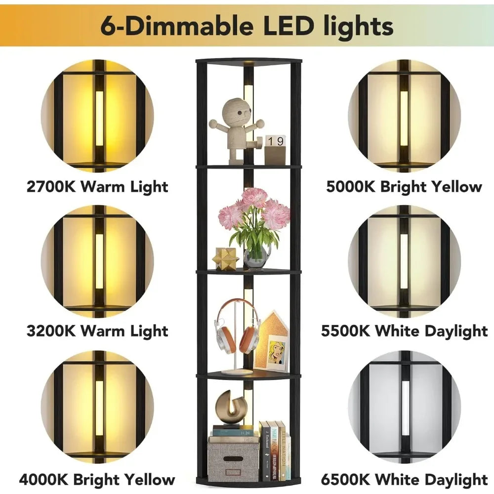 Corner Bookshelf with 6 Color Lights