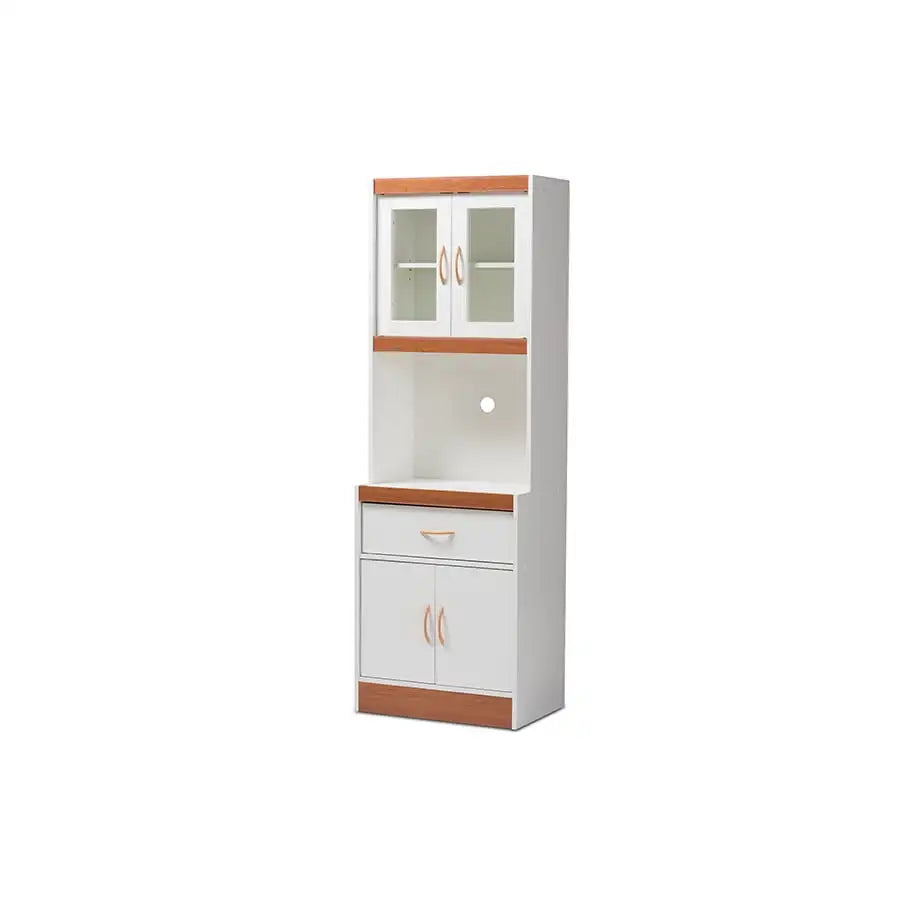 Baxton Studio Laurana White and Cherry Finished Kitchen Cabinet and Hutch